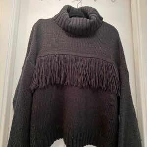 Ardene Charcoal Fringe Turtleneck Sweater